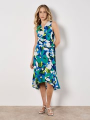 Apricot Blue Large Graphic Floral Print Sleeveless Dress - Image 1 of 4