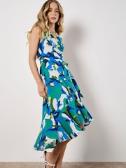 Apricot Blue Large Graphic Floral Print Sleeveless Dress - Image 2 of 4