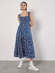 Apricot Blue Spaced Ditsy Smocked Tiered Dress - Image 1 of 4