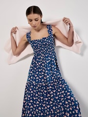 Apricot Blue Spaced Ditsy Smocked Tiered Dress - Image 2 of 4