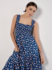 Apricot Blue Spaced Ditsy Smocked Tiered Dress - Image 4 of 4