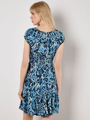 Apricot Blue Tie Dye Ikat Milkmaid Tiered Dress - Image 4 of 4