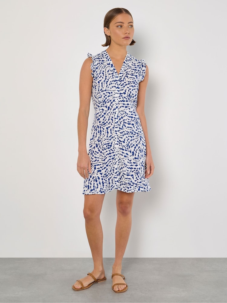 Apricot Blue Button Through Frill Sleeve Dress - Image 1 of 4 Apricot Blue Button Through Frill Sleeve Dress - Image 1 of 4