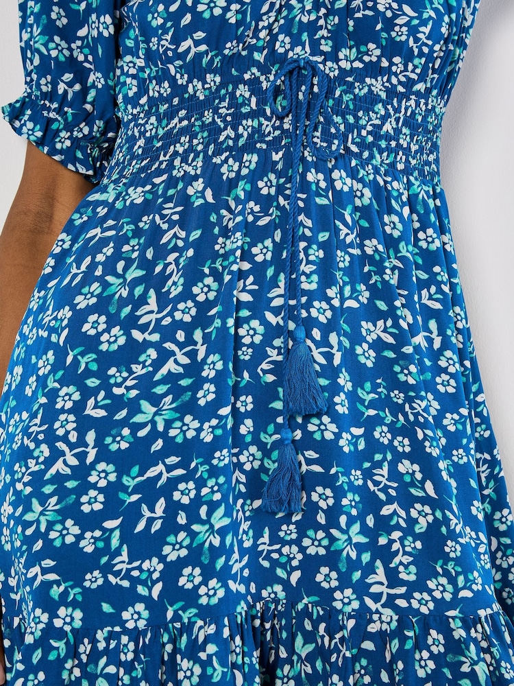 Apricot Blue Sarasa Mallow Flower Bardot Dress - Image 5 of 5