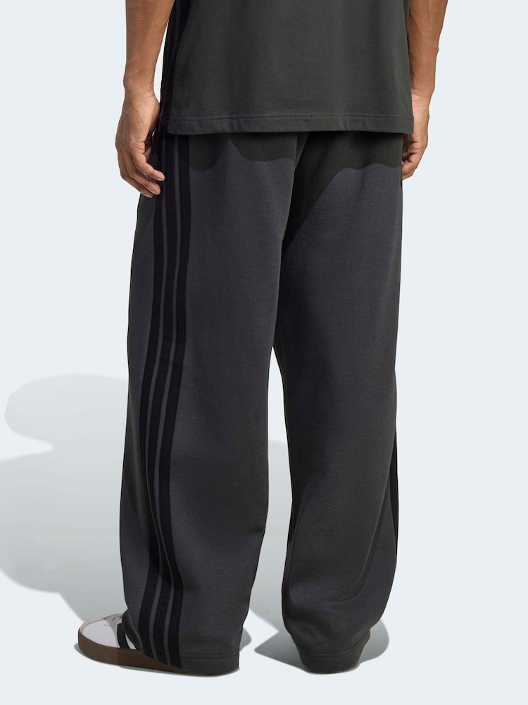 adidas Grey Essentials Three Stripes Fleece Wide Leg Trousers - Image 2 of 6