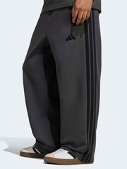 adidas Grey Essentials Three Stripes Fleece Wide Leg Trousers - Image 4 of 6