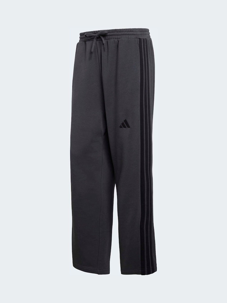 adidas Grey Essentials Three Stripes Fleece Wide Leg Trousers - Image 6 of 6