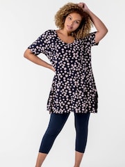 Roman Blue Curve Plain Elastic Waist Cropped Leggings - Image 1 of 4