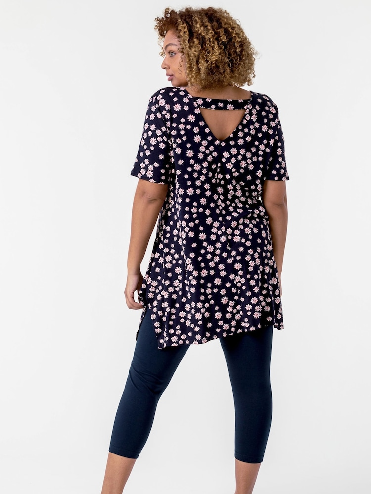 Roman Blue Curve Plain Elastic Waist Cropped Leggings - Image 2 of 4