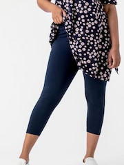 Roman Blue Curve Plain Elastic Waist Cropped Leggings - Image 3 of 4