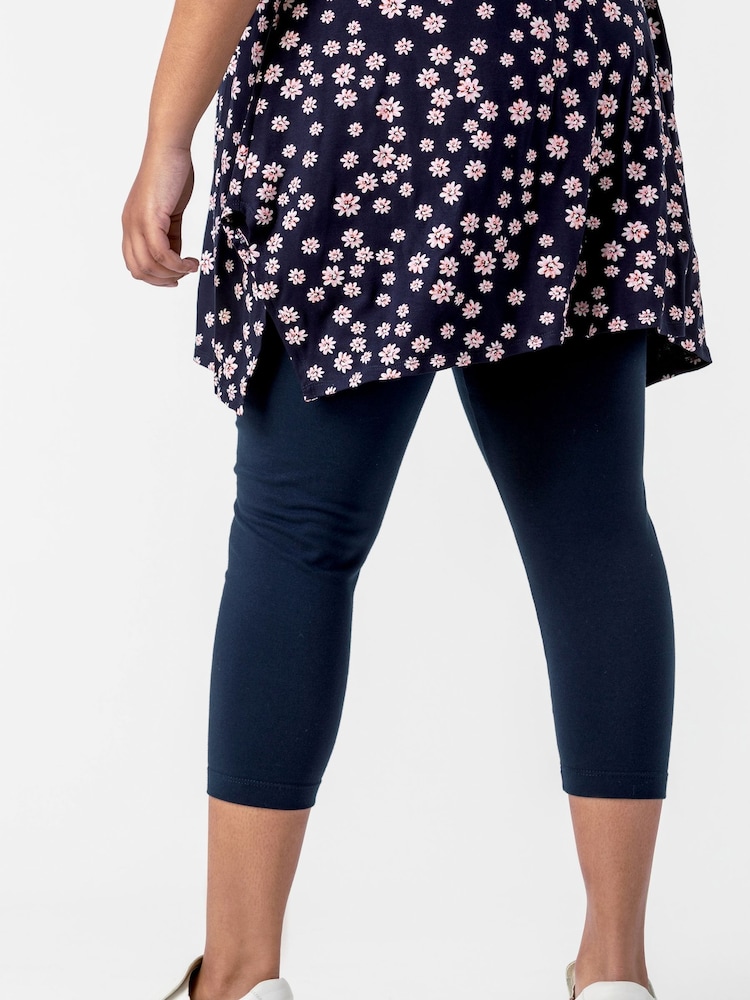Roman Blue Curve Plain Elastic Waist Cropped Leggings - Image 4 of 4