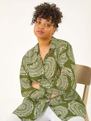 Roman Green Curve Abstract Print Woven Shirt - Image 1 of 5