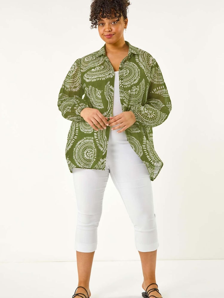 Roman Green Curve Abstract Print Woven Shirt - Image 2 of 5