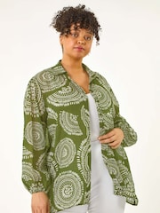 Roman Green Curve Abstract Print Woven Shirt - Image 4 of 5
