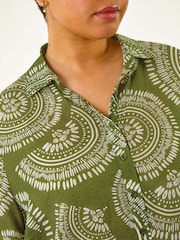 Roman Green Curve Abstract Print Woven Shirt - Image 5 of 5