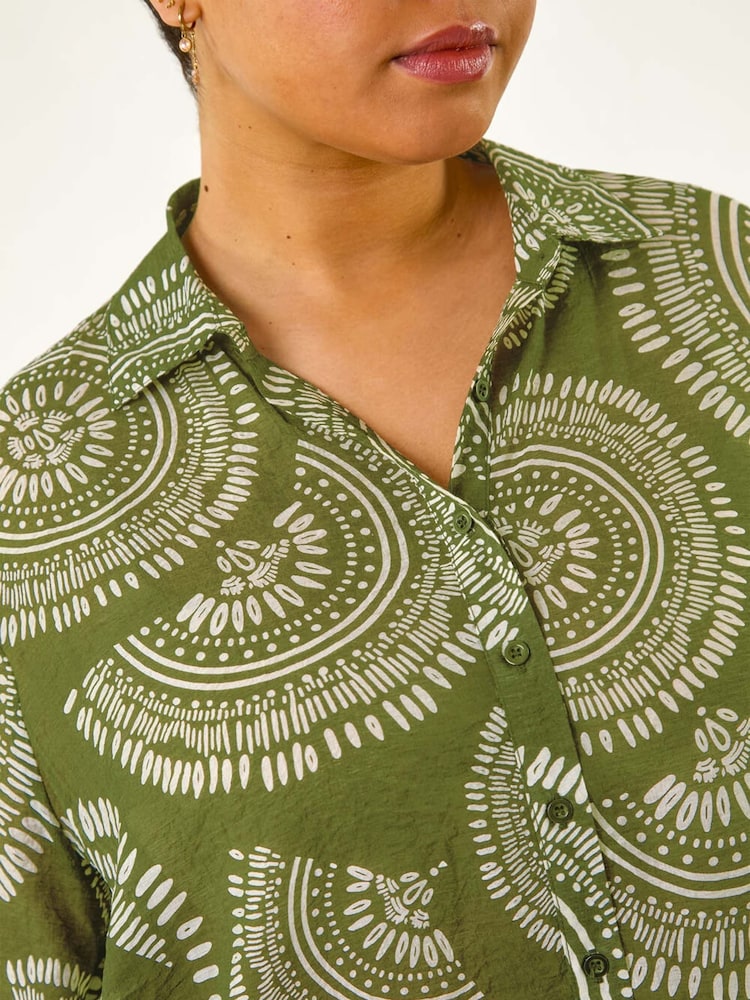 Roman Green Curve Abstract Print Woven Shirt - Image 5 of 5