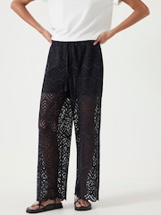 Hush Black Cotton Broderie Trousers - Image 1 of 6