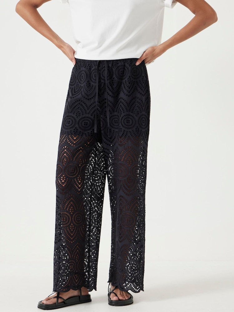 Hush Black Cotton Broderie Trousers - Image 1 of 6