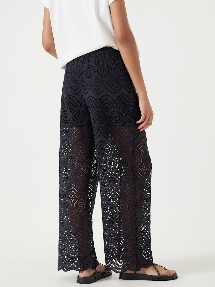 Hush Black Cotton Broderie Trousers - Image 2 of 6