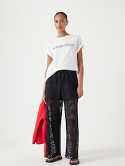 Hush Black Cotton Broderie Trousers - Image 3 of 6