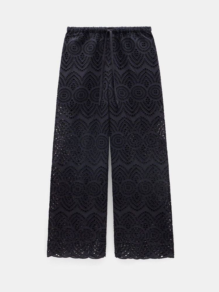 Hush Black Cotton Broderie Trousers - Image 6 of 6