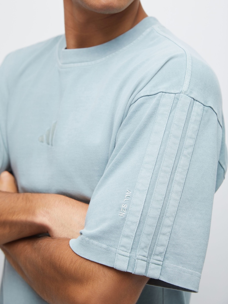 adidas Light Blue All SZN Washed 100% Cotton T-Shirt - Image 4 of 4