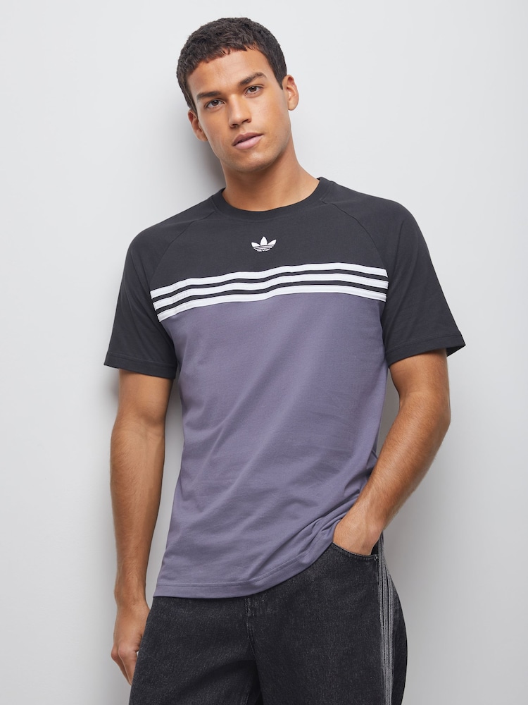 adidas Originals Grey Chest Stripes T-Shirt - Image 1 of 4