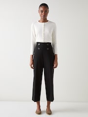 LK Bennett Black Polly Viscose Button Front Side Zip Trousers - Image 1 of 3
