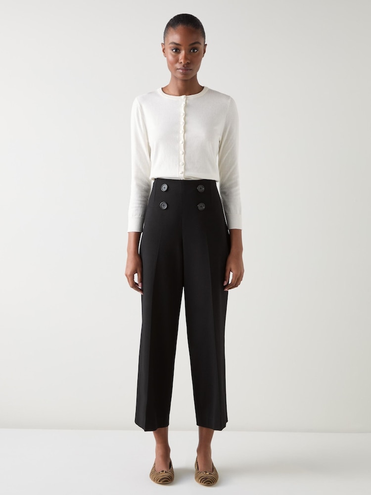 LK Bennett Black Polly Viscose Button Front Side Zip Trousers - Image 1 of 3
