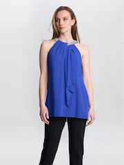 Gina Bacconi Blue Elle Halter Top With Beaded Neck - Image 1 of 5