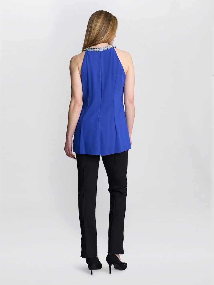 Gina Bacconi Blue Elle Halter Top With Beaded Neck - Image 2 of 5