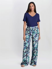 Gina Bacconi Blue Quinn Satin Pull On Wide Leg Trousers - Image 1 of 6