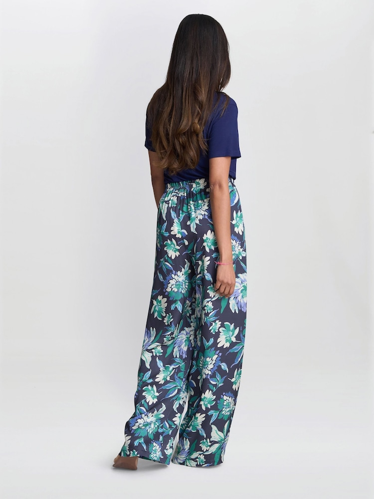 Gina Bacconi Blue Quinn Satin Pull On Wide Leg Trousers - Image 2 of 6
