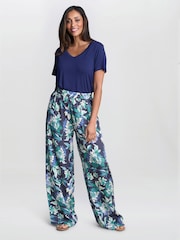 Gina Bacconi Blue Quinn Satin Pull On Wide Leg Trousers - Image 3 of 6