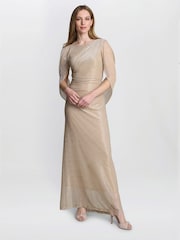Gina Bacconi Gold Joanna Metallic Knit Maxi Dress - Image 1 of 7