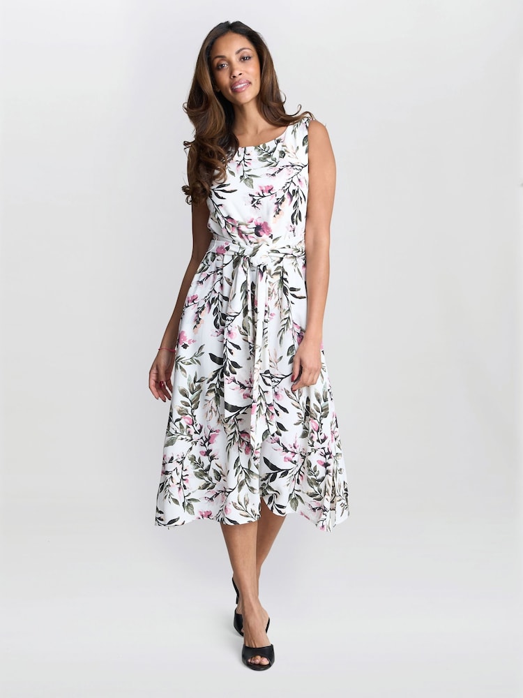 Gina Bacconi Kelly Floral Printed White Dress - Image 1 of 5