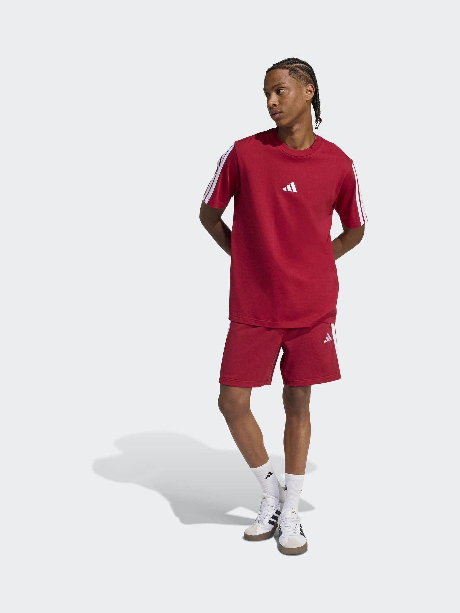 Buy adidas Dark Red Essentials Three Stripes French Terry Shorts
