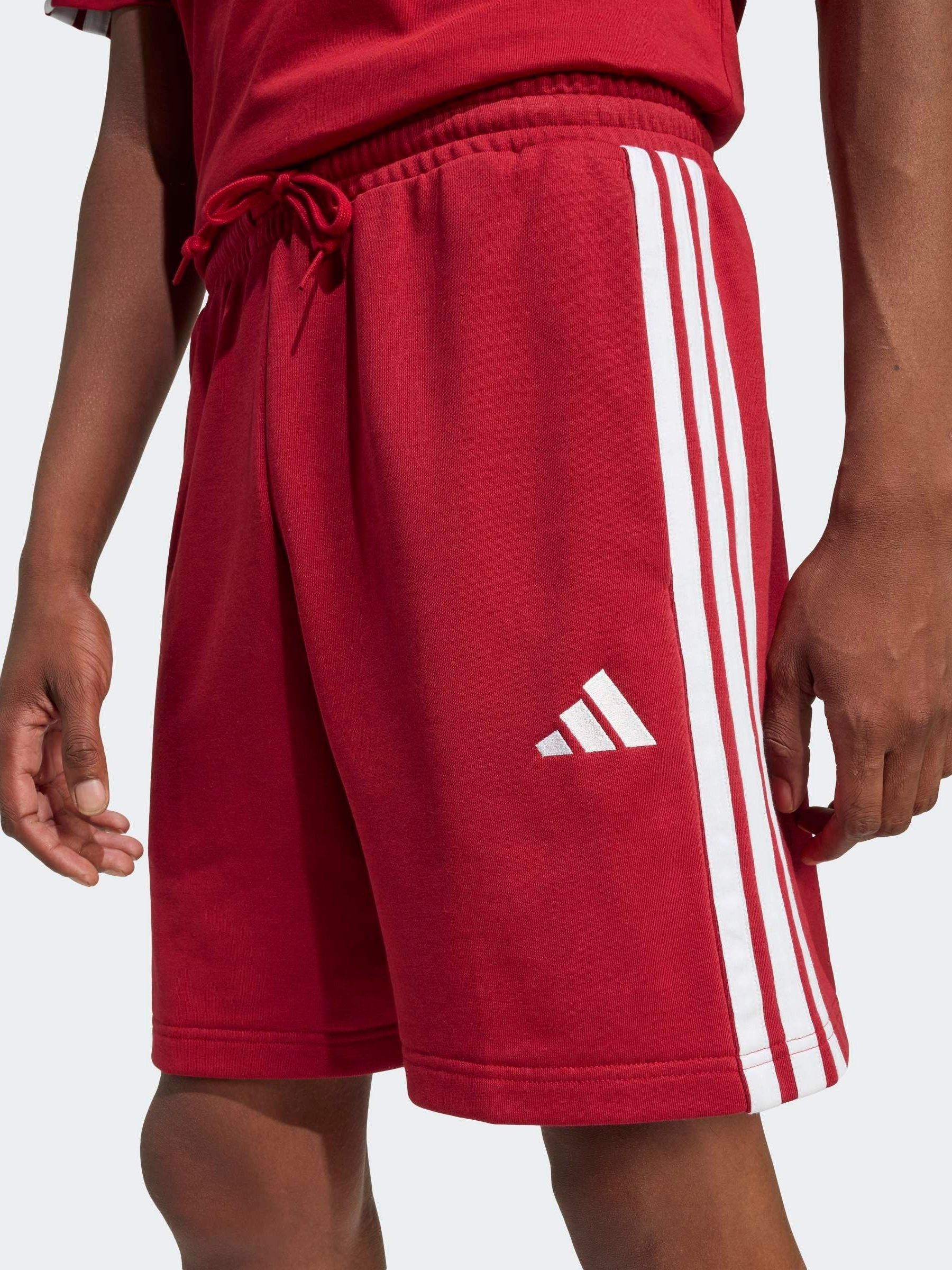 Buy adidas Dark Red Essentials Three Stripes French Terry Shorts