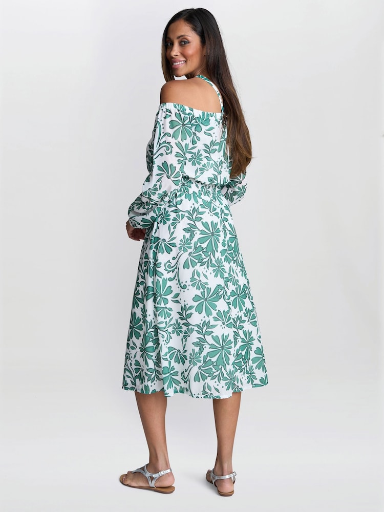 Gina Bacconi Green Ryan Off Shoulder Midi Dress - Imagen 2 de 5