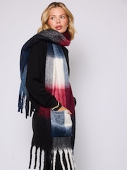 South Beach Red Fluffy Check Scarf with Pocket - Image 1 of 3