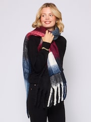 South Beach Red Fluffy Check Scarf with Pocket - Image 2 of 3