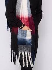 South Beach Red Fluffy Check Scarf with Pocket - Image 3 of 3