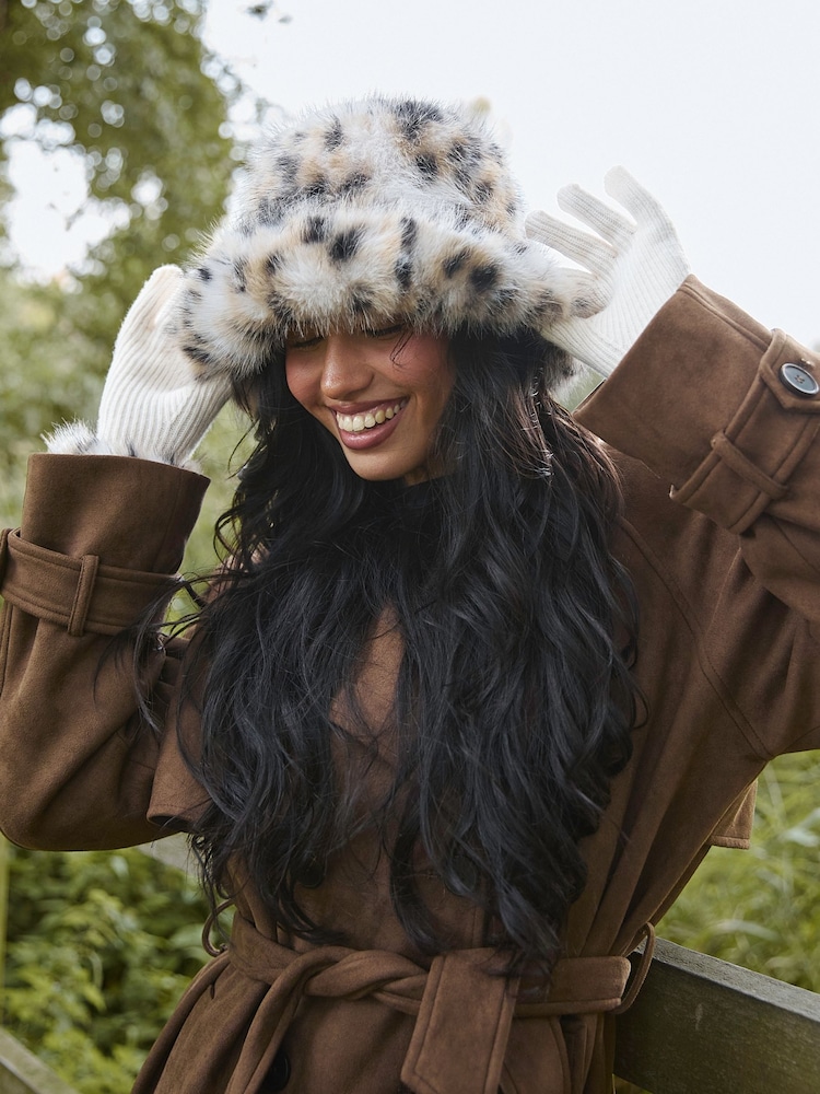 South Beach Animal Animal Bucket Hat and Faux Fur Trim Gloves - Image 1 of 5 South Beach Animal Animal Bucket Hat and Faux Fur Trim Gloves - Image 1 of 5
