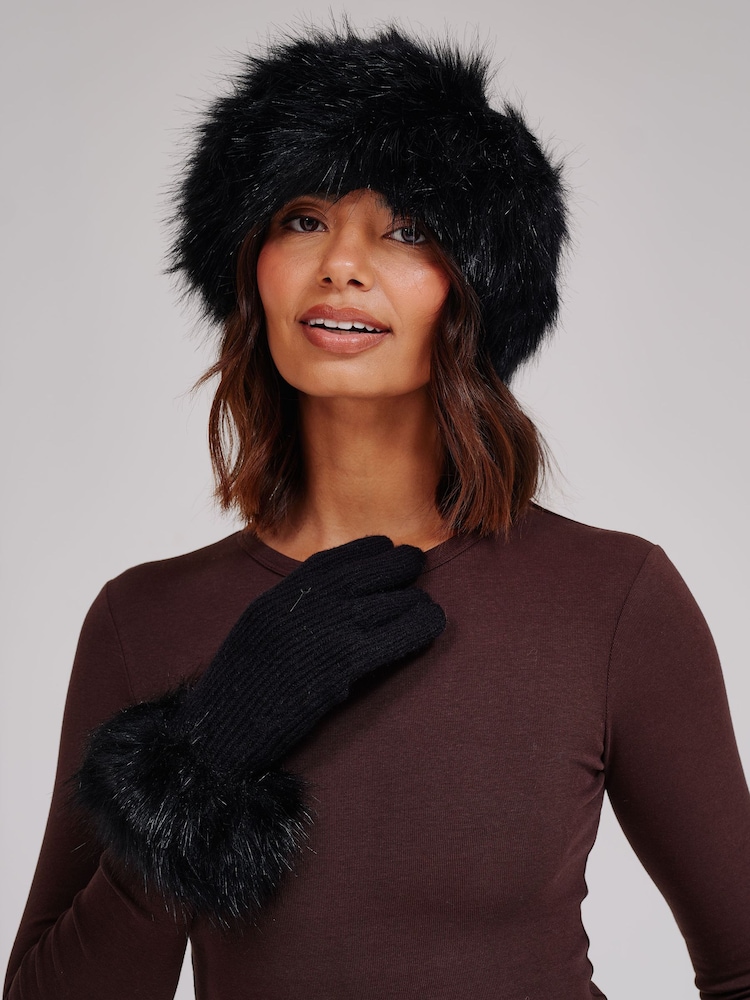 Noir - South Beach Faux Fur Hat And Gloves Set - Image 4 de 4 Noir - South Beach Faux Fur Hat And Gloves Set - Image 4 de 4