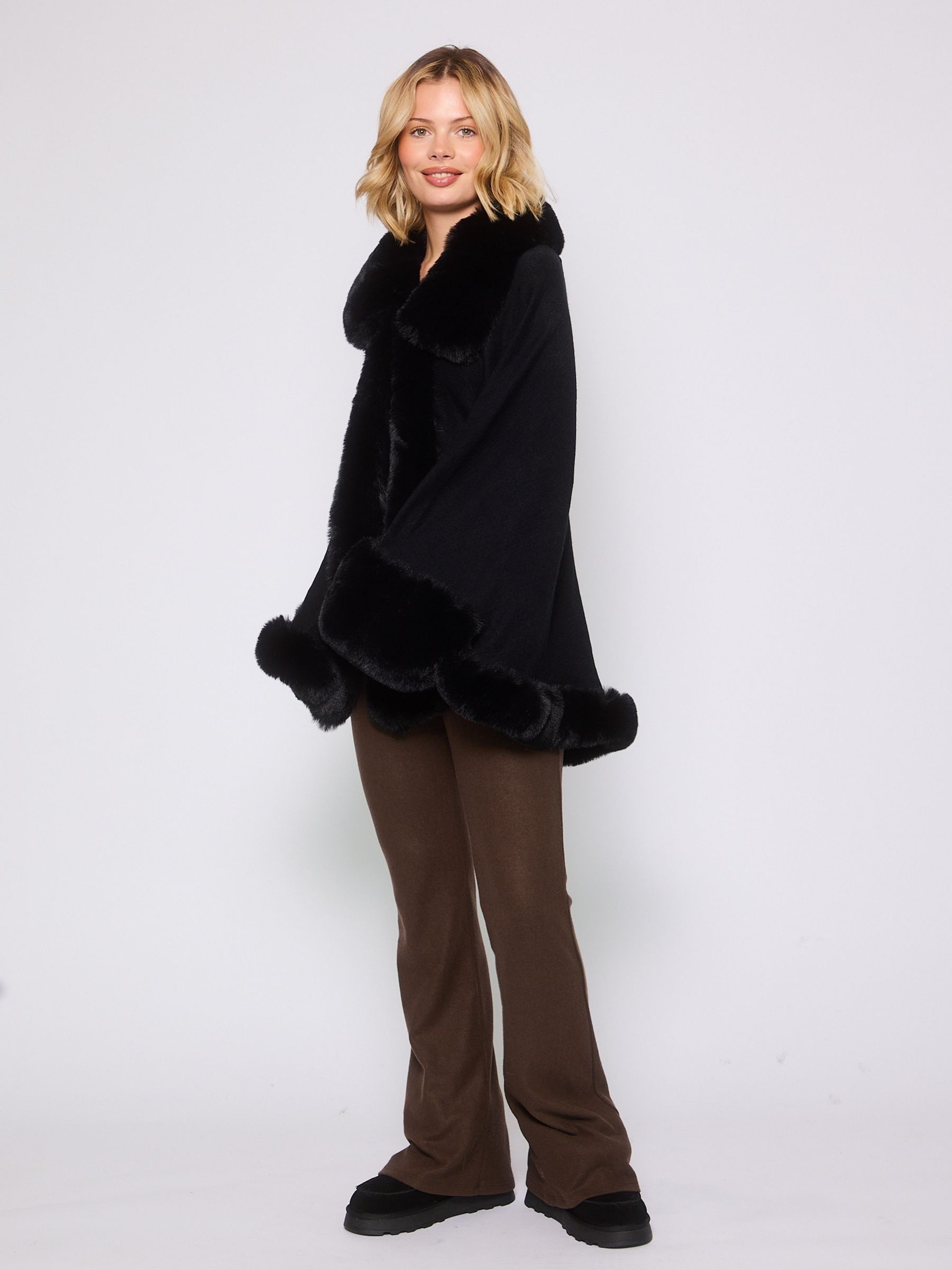 Buy South Beach Black Faux Fur Trim Cape from Next USA