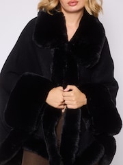 South Beach Black Leopard Faux Fur Trim Shawl - Image 4 of 5