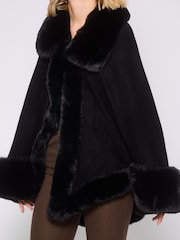 South Beach Black Leopard Faux Fur Trim Shawl - Image 5 of 5