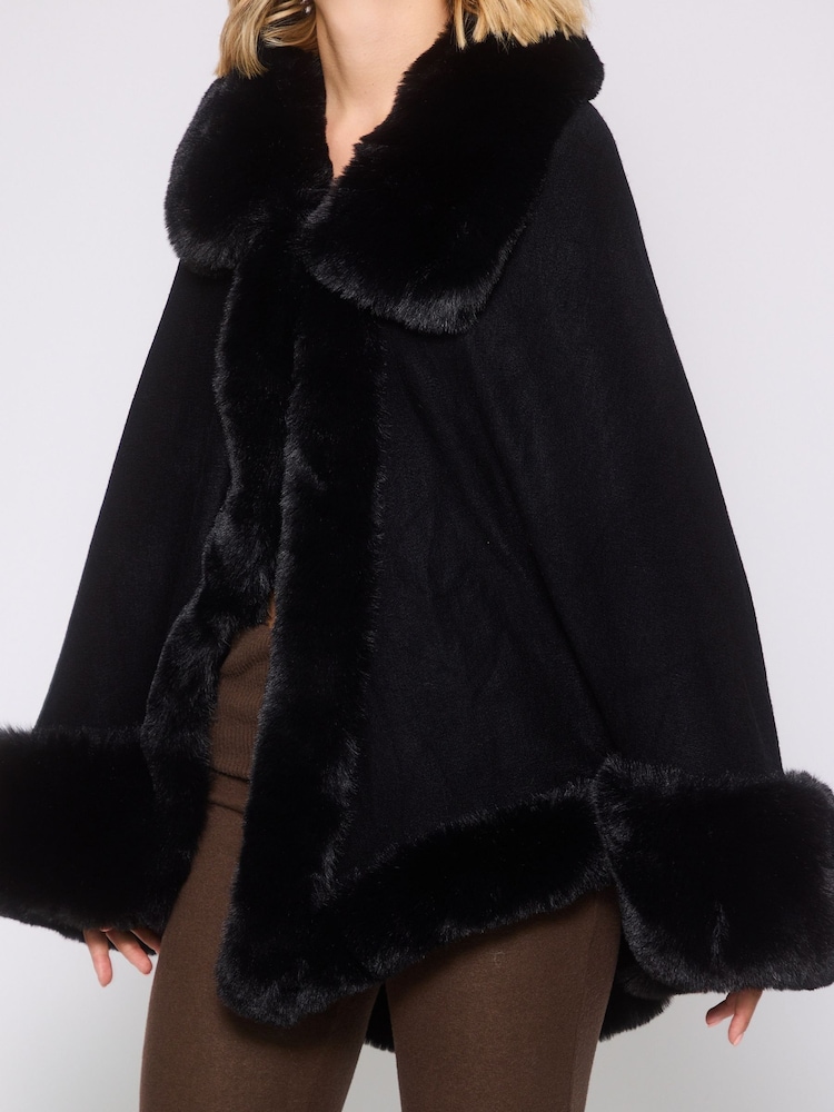South Beach Black Leopard Faux Fur Trim Shawl - Image 5 of 5 South Beach Black Leopard Faux Fur Trim Shawl - Image 5 of 5
