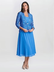 Gina Bacconi Blue Adele Soutache Lace Jacket With Chiffon Dress - Image 1 of 6
