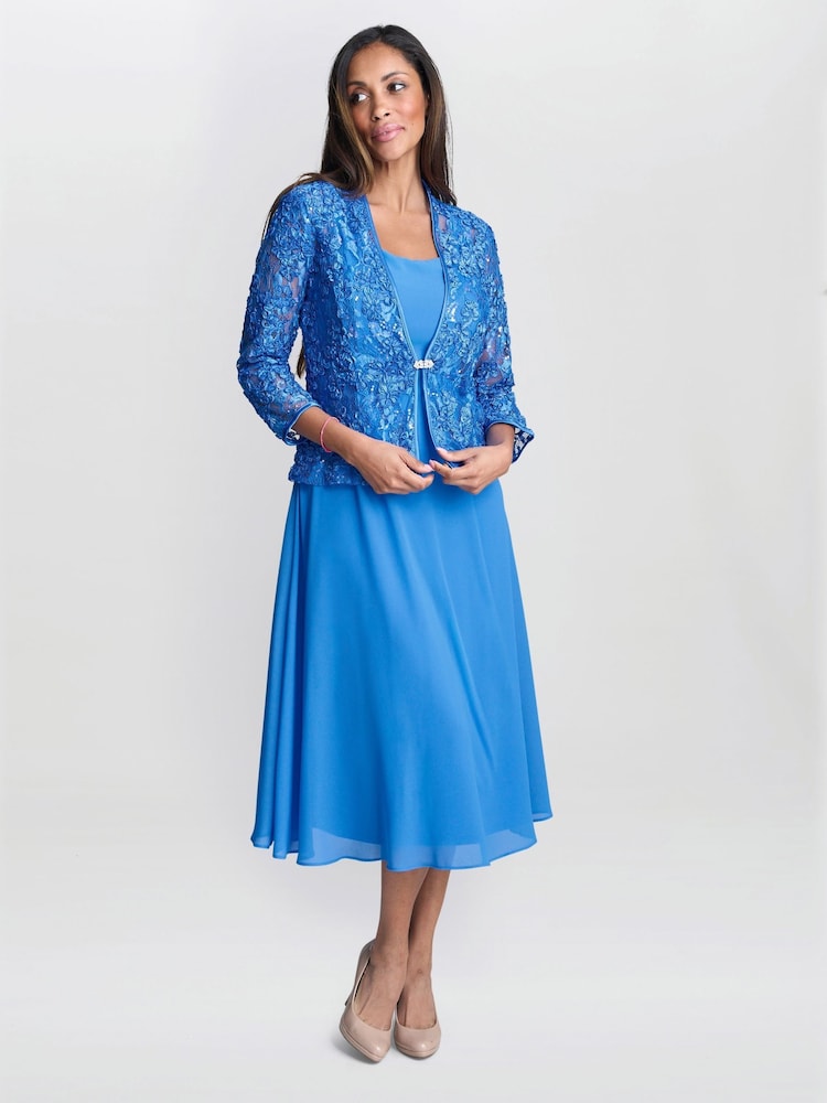 Gina Bacconi Blue Adele Soutache Lace Jacket With Chiffon Dress - Image 1 of 6